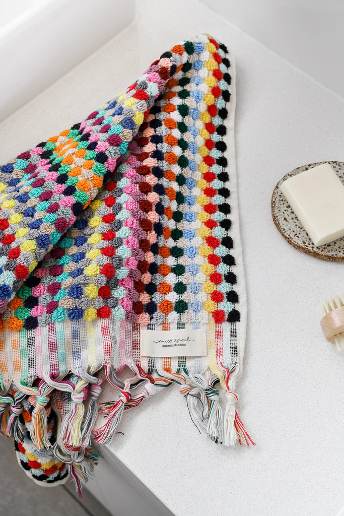 Pompom Turkish Cotton Hand Towel - Candy