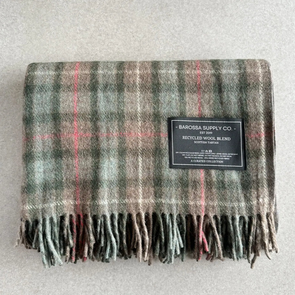Recycled Wool Blend Scottish Tartan Blanket - Fraser Hunting Weathered
