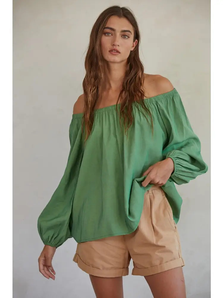 Just Us Off-shoulder Top - Moss