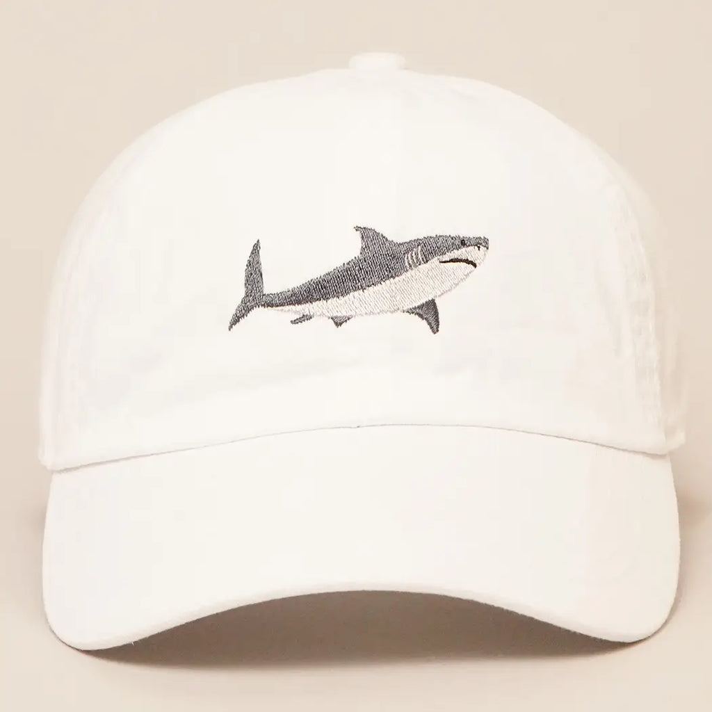 Embroidered Baseball Cap - White 'Shark'