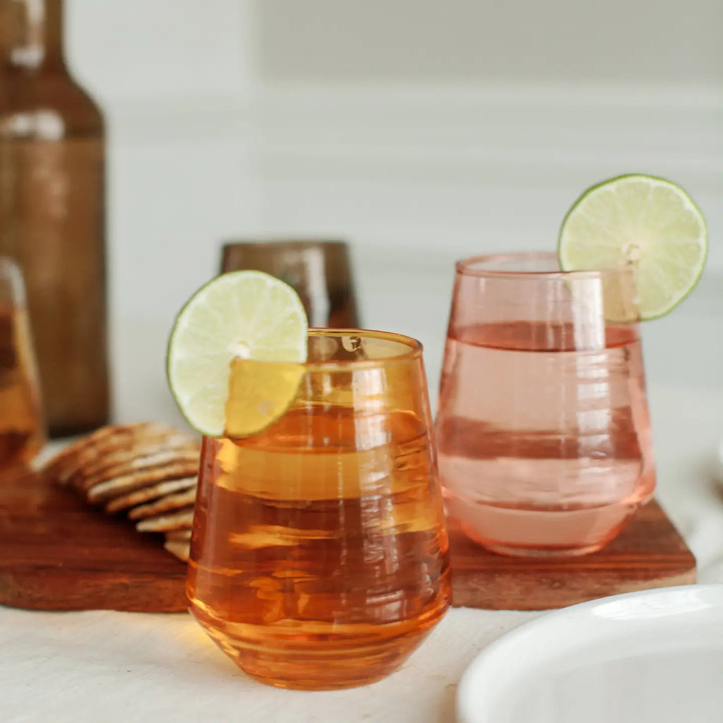 Handblown Hammered Glass Water Tumbler - Blush - Set of 2