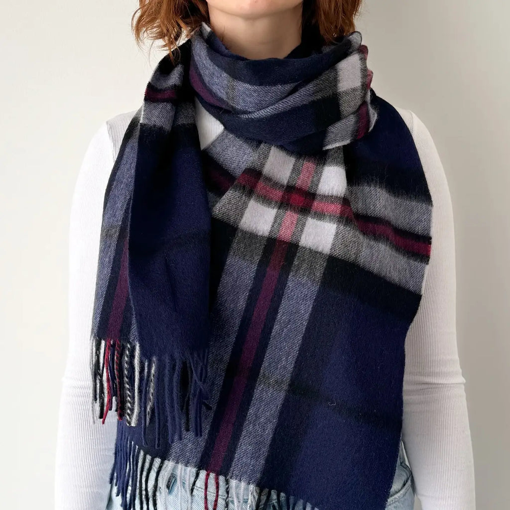 Scottish Tartan Lambswool Wide Scarf - Thomson Navy