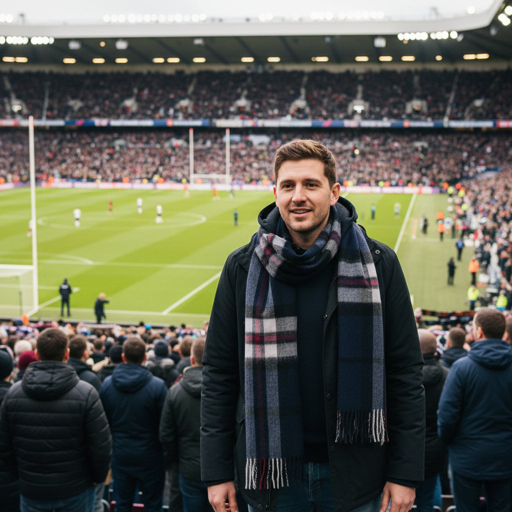 Scottish Tartan Lambswool Wide Scarf - Thomson Navy