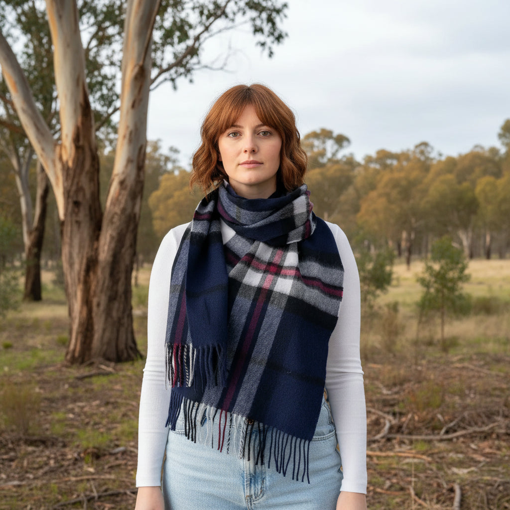 Scottish Tartan Lambswool Wide Scarf - Thomson Navy