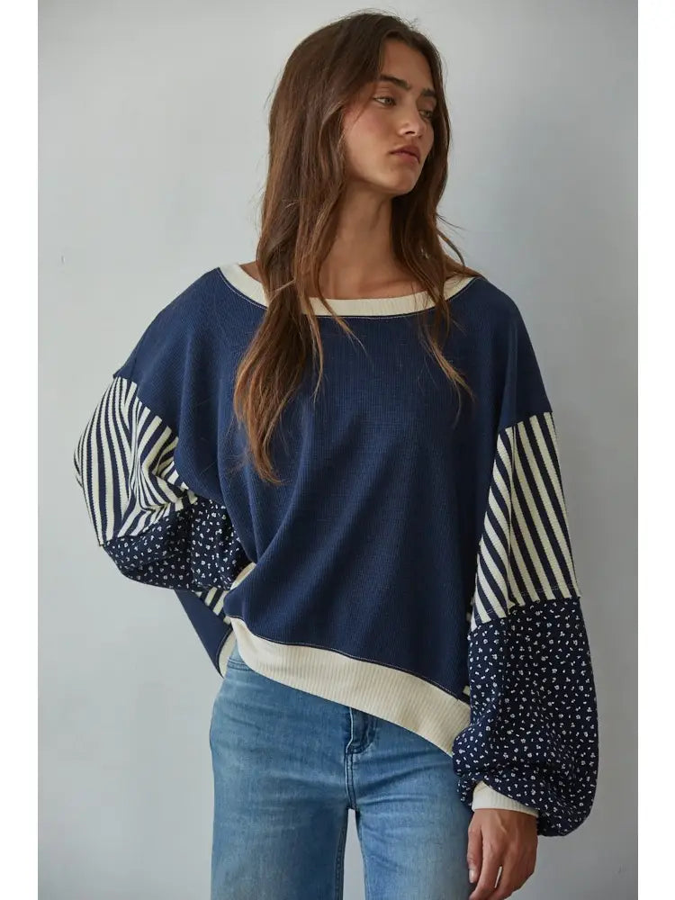 Elsie Striped Floral Long Sleeve Sweat