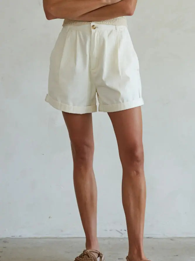 Chloe Tailored Cotton Shorts - Cream
