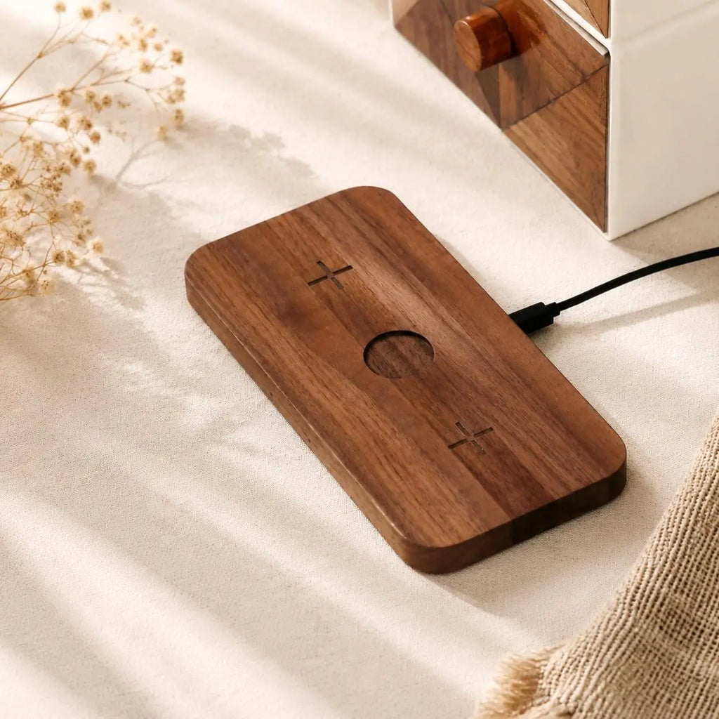 Solid Walnut 3-in-1 Wireless Charging Pad