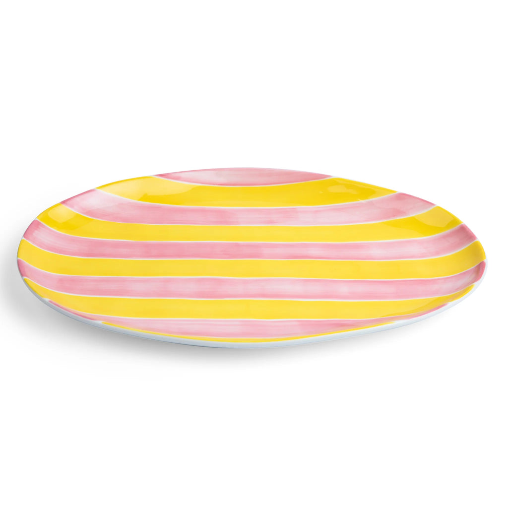 Pink and Yellow Stripe Oval Platter