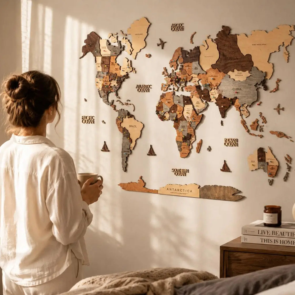 3D Layered Wooden World Map