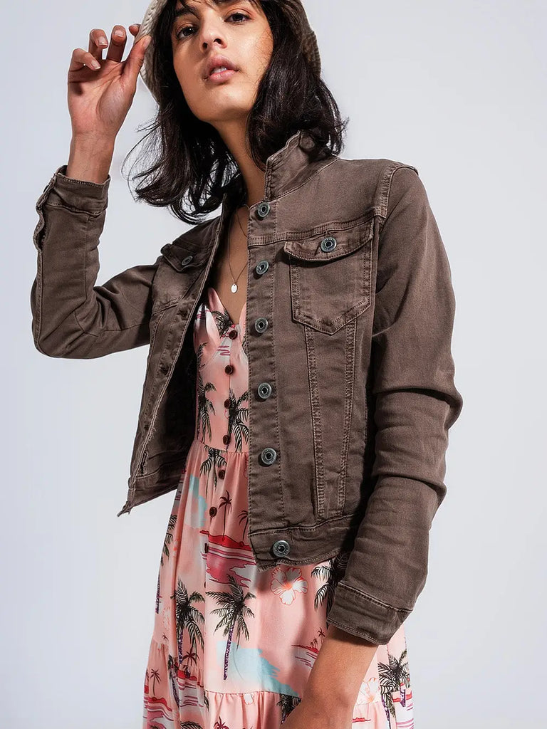 Slim Denim Trucker Jacket - Chocolate