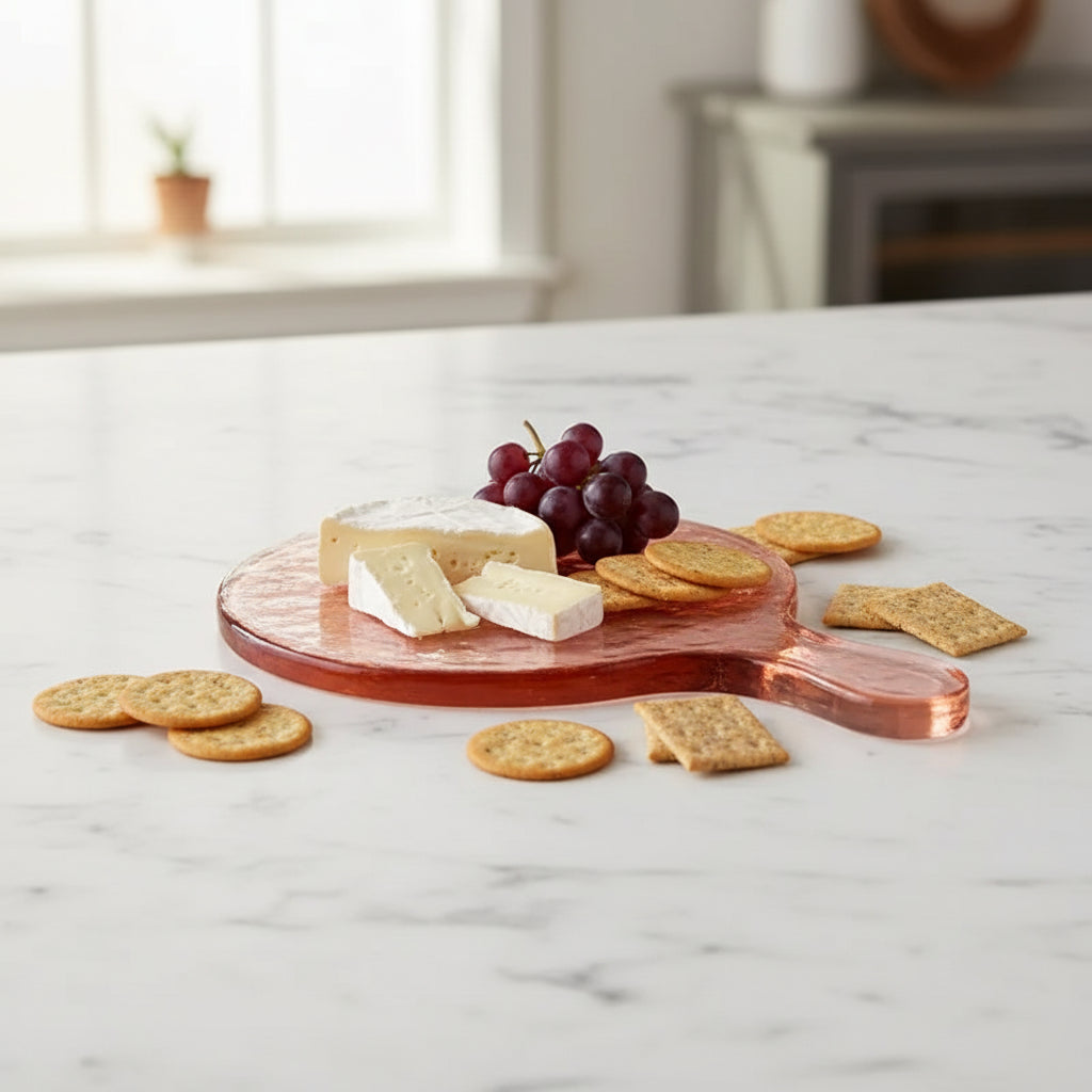 Hammered Glass Round Serving Board - Blush