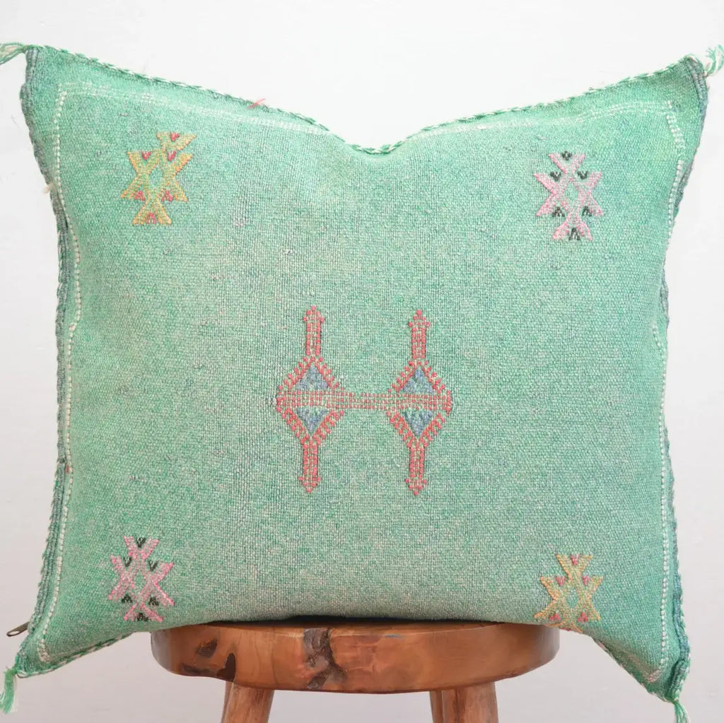 Handmade Vintage Berber Cactus Silk Cushion Cover - Mint Green