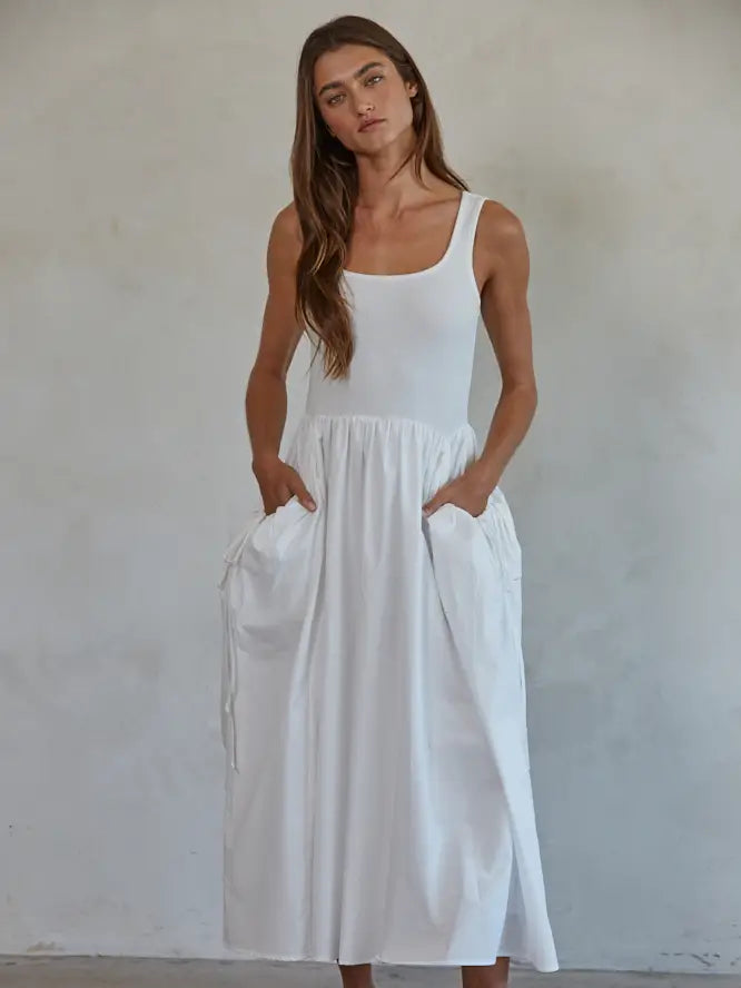 Willow Cotton Poplin Midi Dress - Eggshell