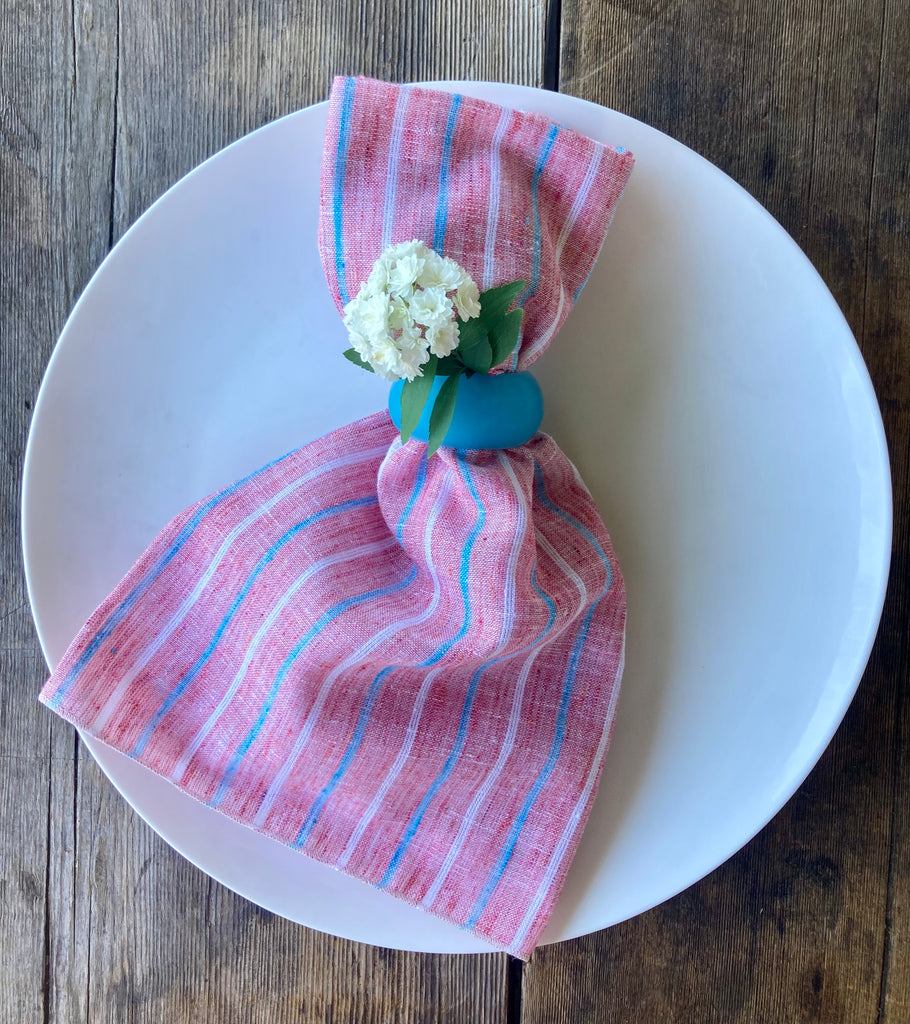 Red, Chambray + White Ruffle Napkin Set