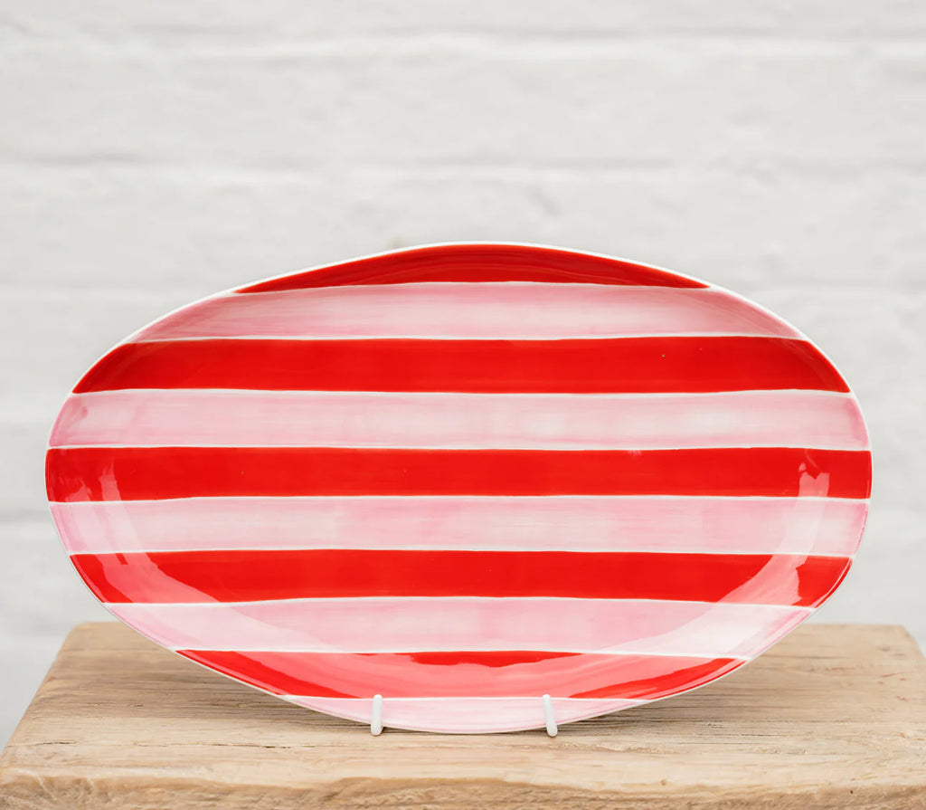 Pink and Red Stripe Oval Platter