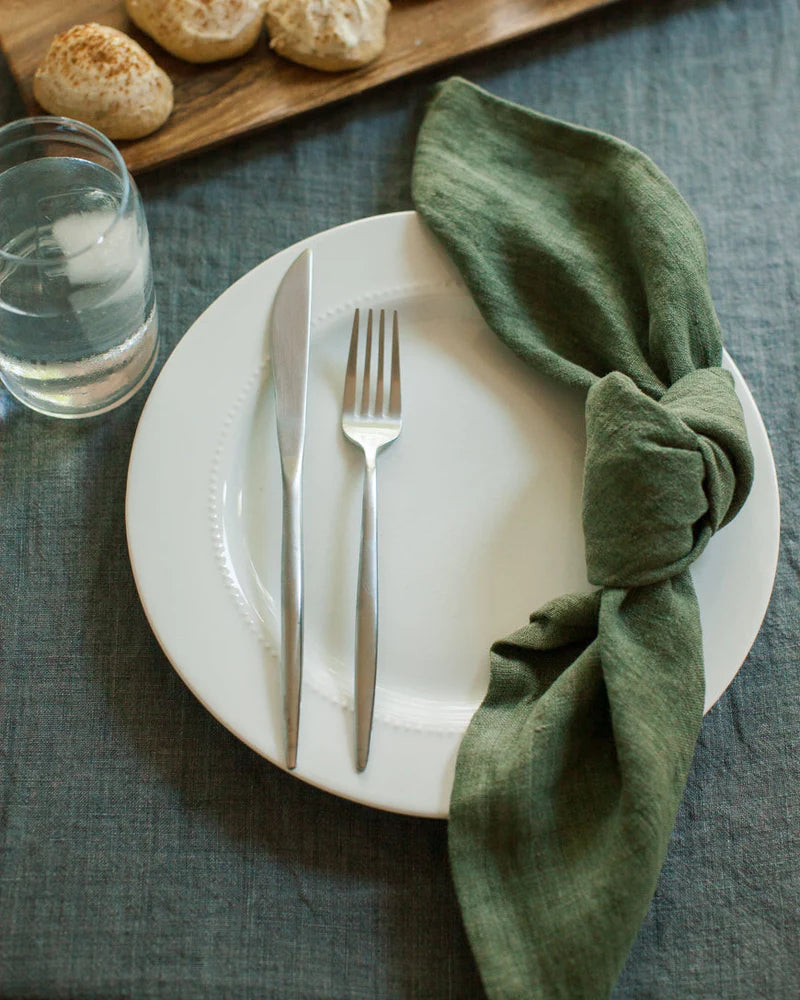 Stone Washed Linen Hemmed Dinner Napkin -  Sage