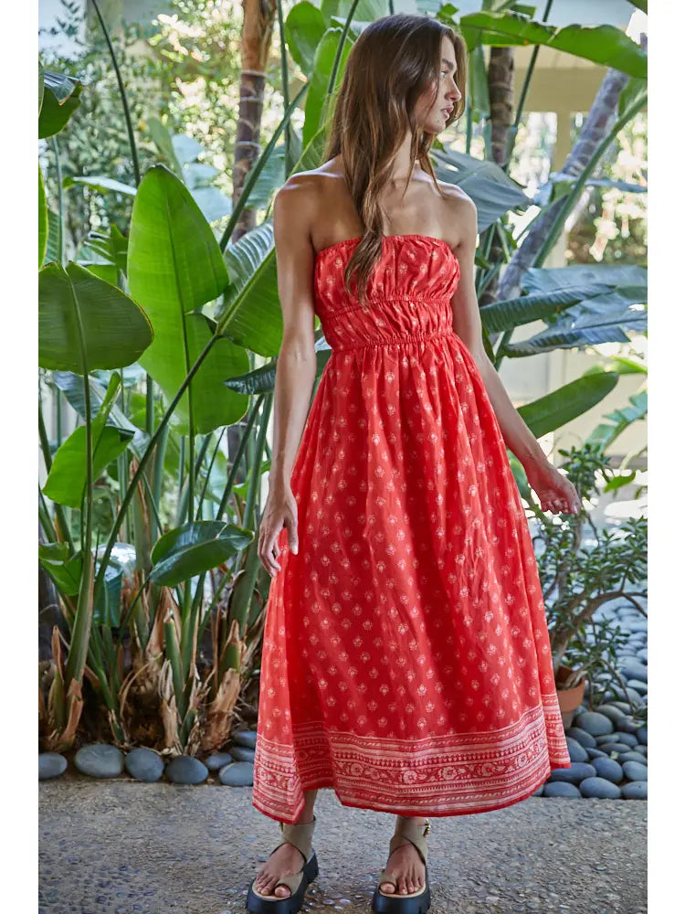 Indah Cotton Batik Print Strapless Dress