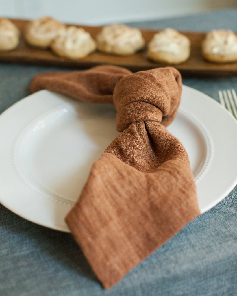 Stone Washed Linen Hemmed Dinner Napkin -  Terra Cotta