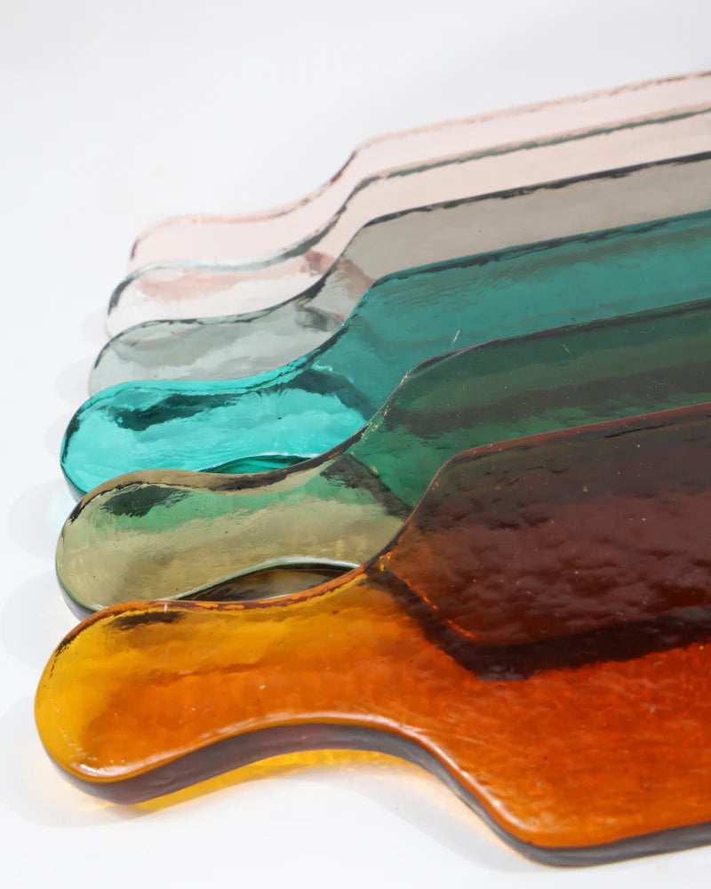 Hammered Glass Long Serving Board - Smoke