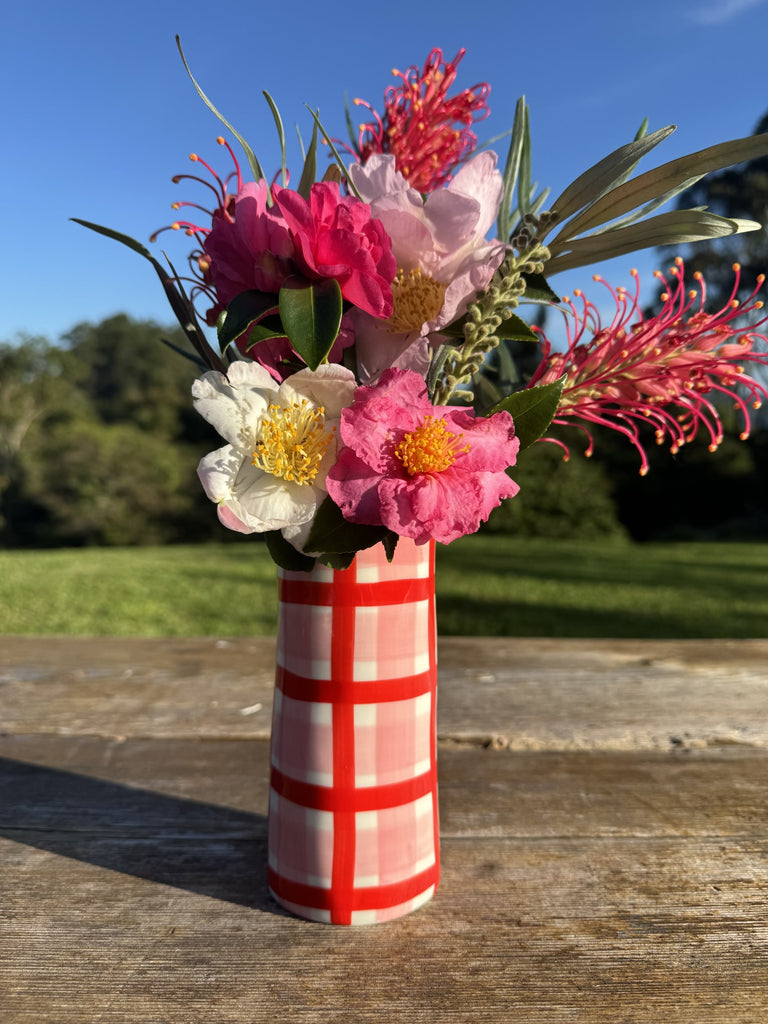 Pink & Red Gingham Vase - Small
