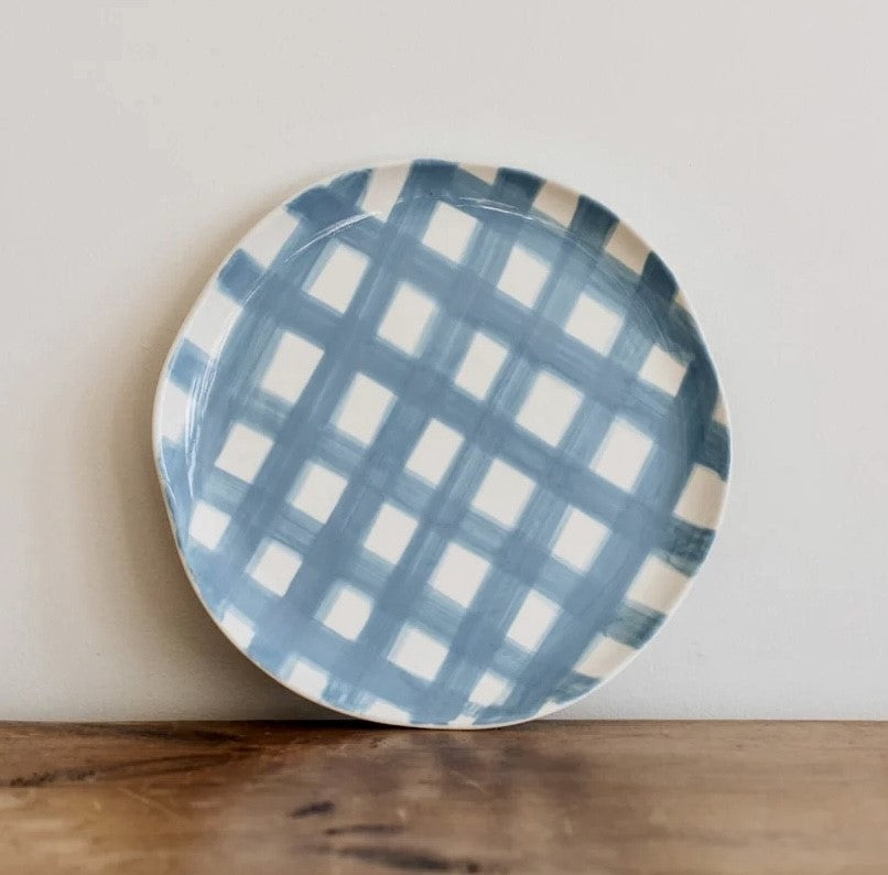 Cornflower Blue Gingham Dinner Plate - Set of 4