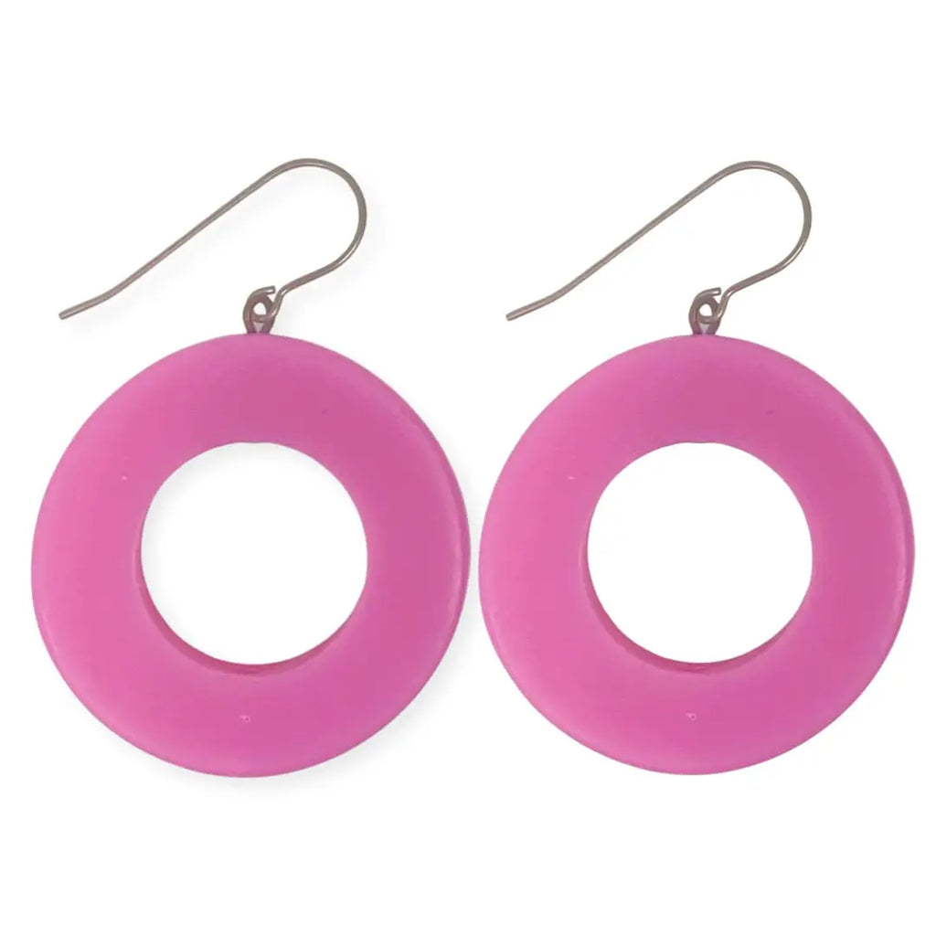 Minimal Resin Ring Earrings - Pink