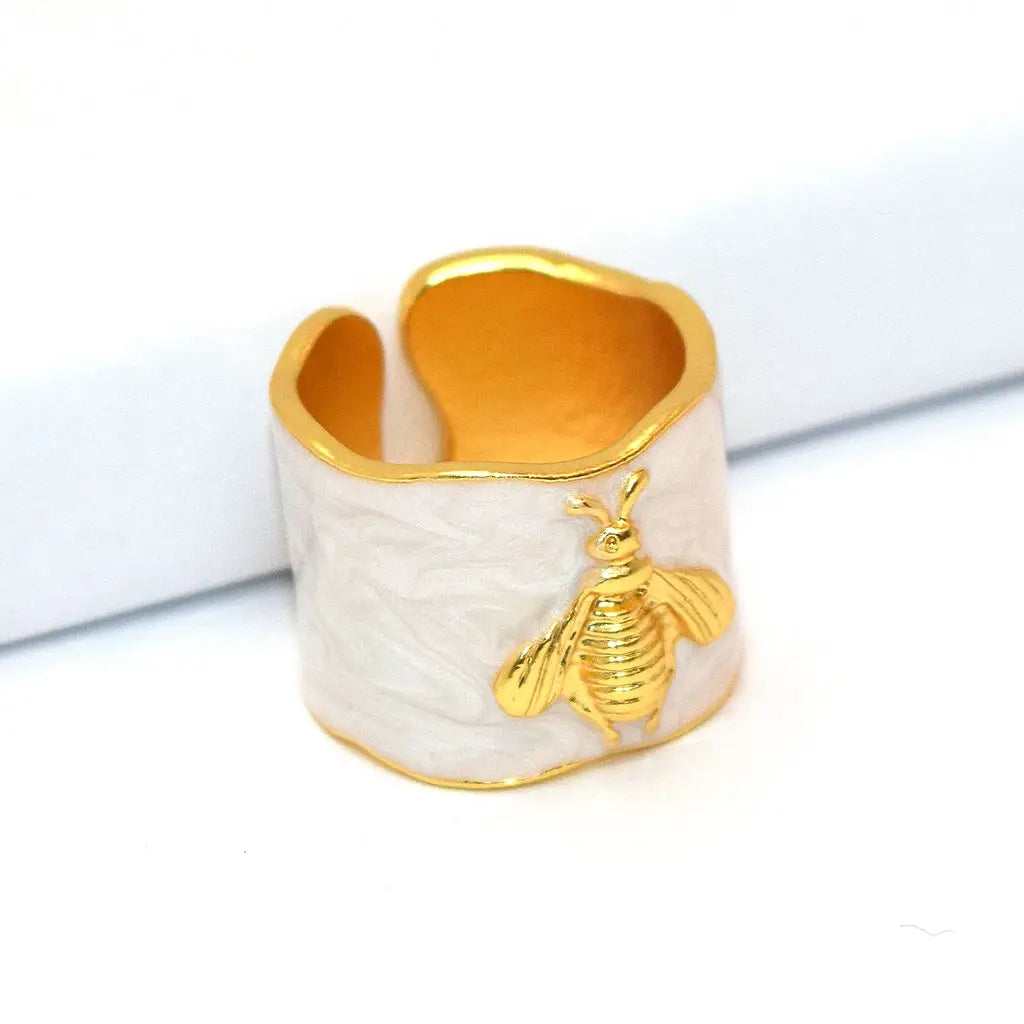 Bumblebee Ring with Gold/Ivory Enamel Accent