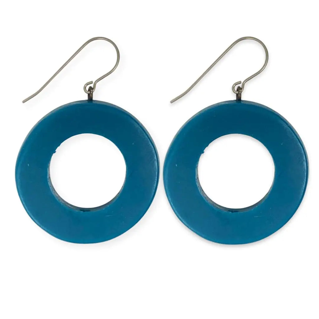 Minimal Resin Ring Earrings - Dark Teal