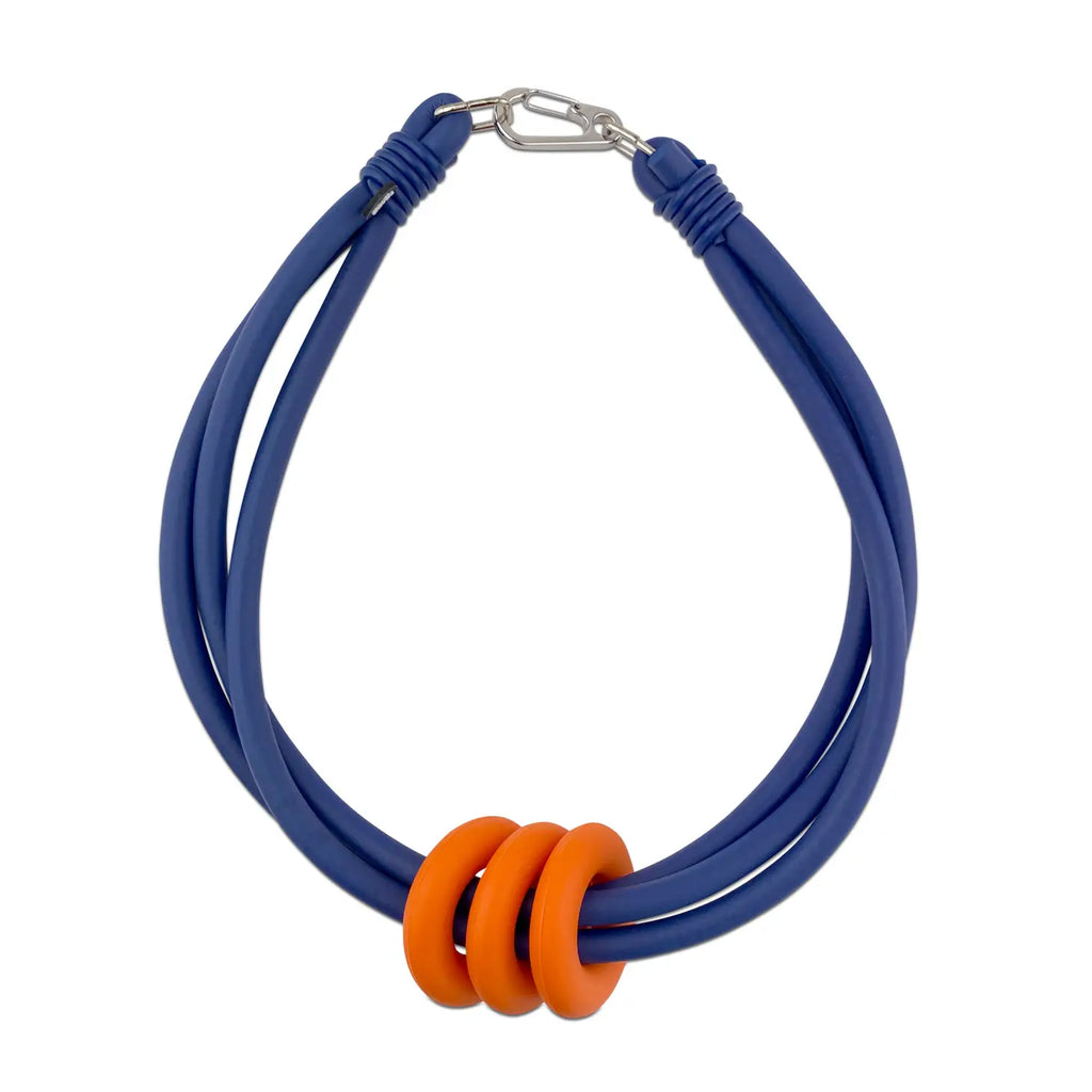 Triple Ring Necklace - Orange on Blue