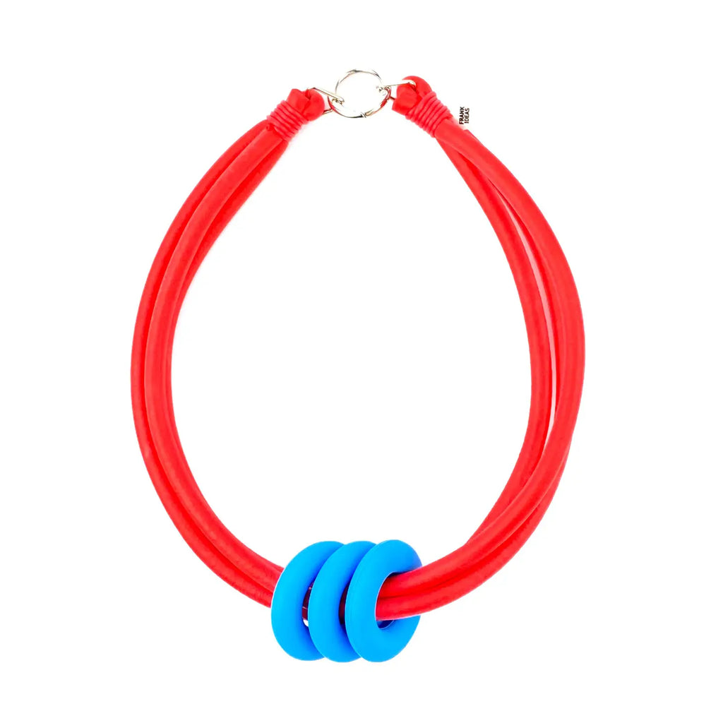 Triple Ring Necklace - Sky on Red