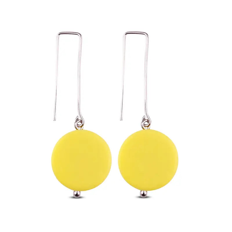 Sterling Silver & Resin Disc Earrings - Yellow