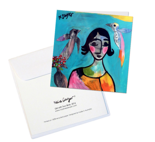 Girl With Two Birds Gift Card by Nadine Sawyer