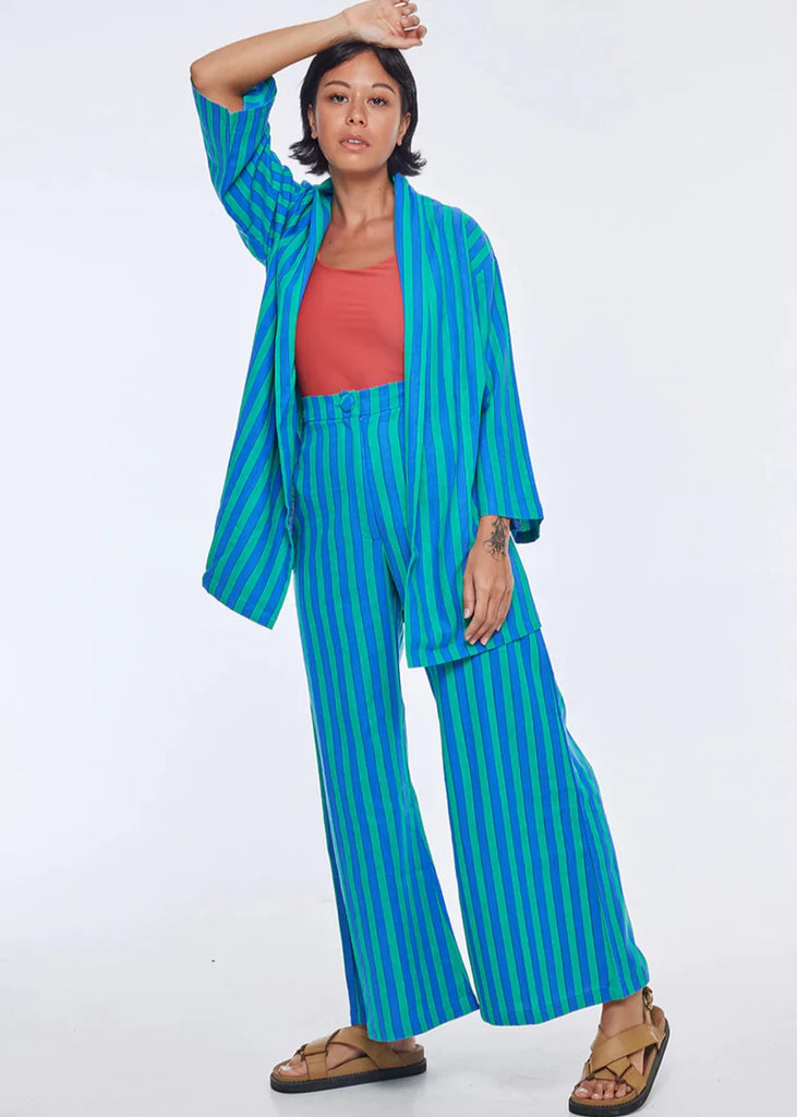 The Kimono Throw-On - Whippy Stripe Green/Blue