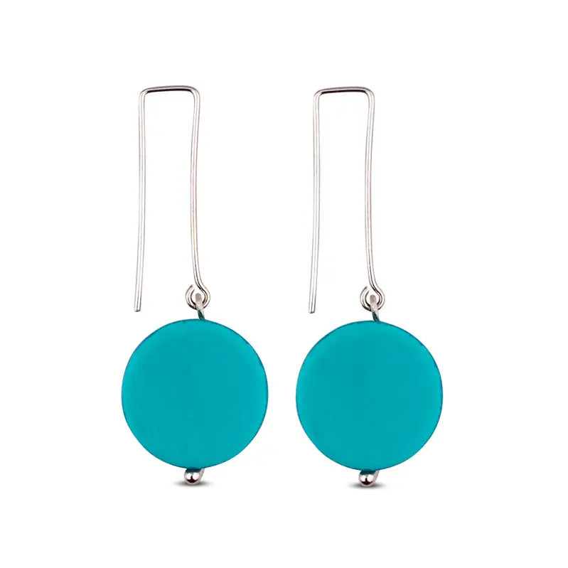 Sterling Silver & Resin Disc Earrings - Teal