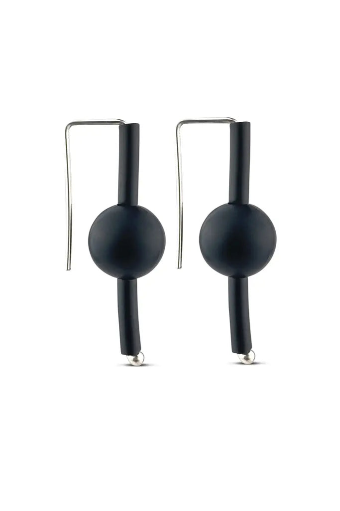 Sterling silver, rubber, modern earrings, contemporary - Black