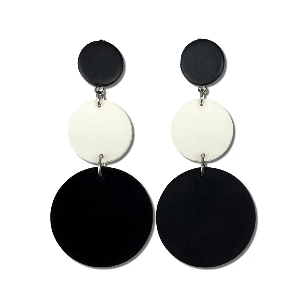 Rubber Disc Earrings, bold minimalist style -Black & Cream